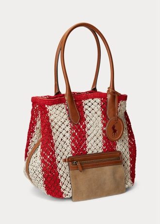 Grands sacs fourre-tout Bellport tissés à rayures Ralph Lauren pour femme Ruby/Natural