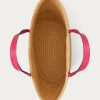 Grands sacs fourre-tout Brie en paille avec bordure en cuir Ralph Lauren pour femme, rose naturel/sport