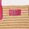 Grands sacs fourre-tout Brie en paille avec bordure en cuir Ralph Lauren pour femme, rose naturel/sport