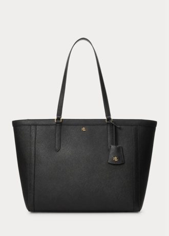 Grands sacs fourre-tout Clare en cuir noir Ralph Lauren Crosshatch pour femme