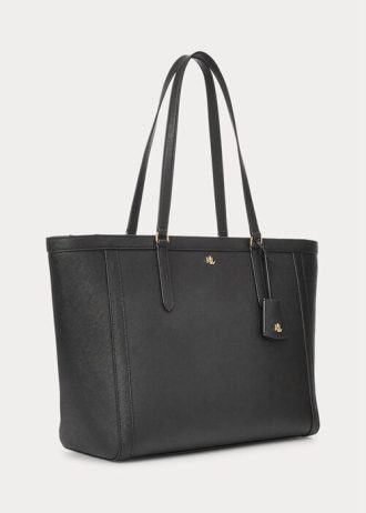 Grands sacs fourre-tout Clare en cuir noir Ralph Lauren Crosshatch pour femme
