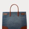 Grands sacs fourre-tout Devyn en denim à finitions en cuir pour femme Ralph Lauren, couleur indigo délavé/Lauren Grands sacs fourre-tout Devyn en denim à finitions en cuir pour femme Ralph Lauren, couleur indigo délavé/Lauren