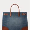 Grands sacs fourre-tout Devyn en denim à finitions en cuir pour femme Ralph Lauren, couleur indigo délavé/Lauren Grands sacs fourre-tout Devyn en denim à finitions en cuir pour femme Ralph Lauren, couleur indigo délavé/Lauren