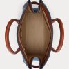 Grands sacs fourre-tout Devyn en denim à finitions en cuir pour femme Ralph Lauren, couleur indigo délavé/Lauren Grands sacs fourre-tout Devyn en denim à finitions en cuir pour femme Ralph Lauren, couleur indigo délavé/Lauren
