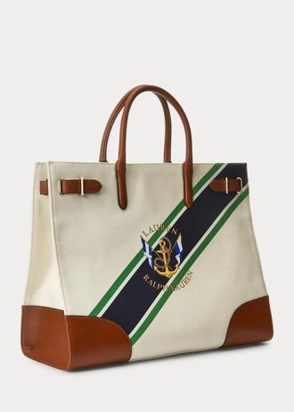 Grands sacs fourre-tout Devyn en toile imprimée Ralph Lauren à rayures naturelles/graphiques pour femme