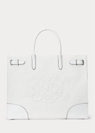 Grands sacs fourre-tout Devyn en toile à œillets Ralph Lauren pour femme, blanc/blanc