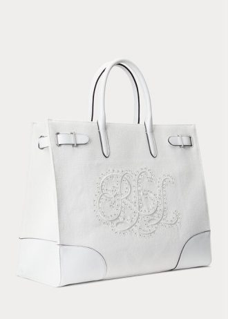 Grands sacs fourre-tout Devyn en toile à œillets Ralph Lauren pour femme, blanc/blanc