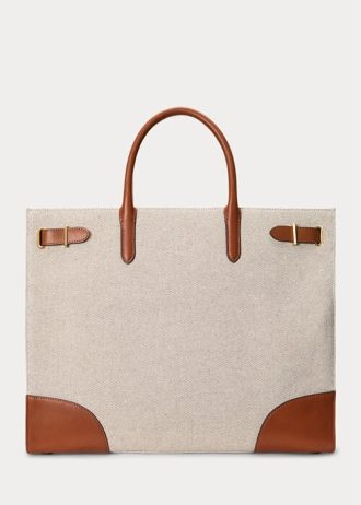 Grands sacs fourre-tout Devyn en toile Ralph Lauren pour femme, couleur vanille/lauren tan
