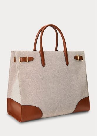 Grands sacs fourre-tout Devyn en toile Ralph Lauren pour femme, couleur vanille/lauren tan