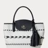 Grands sacs fourre-tout Perri en cuir tissé à motif géométrique Ralph Lauren noir/blanc neige pour femme