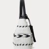 Grands sacs fourre-tout Perri en cuir tissé à motif géométrique Ralph Lauren noir/blanc neige pour femme