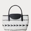 Grands sacs fourre-tout Perri en cuir tissé à motif géométrique Ralph Lauren noir/blanc neige pour femme