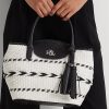 Grands sacs fourre-tout Perri en cuir tissé à motif géométrique Ralph Lauren noir/blanc neige pour femme
