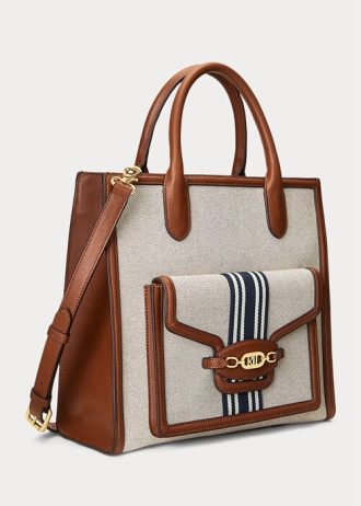 Grands sacs fourre-tout Symone en toile Ralph Lauren Tan/Navy pour femme