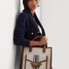 Grands sacs fourre-tout Symone en toile Ralph Lauren Tan/Navy pour femme Grands sacs fourre-tout Symone en toile Ralph Lauren Tan/Navy pour femme