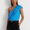 Hauts asymétriques en jersey bleu Ralph Lauren pour femme Hauts asymétriques en jersey bleu Ralph Lauren pour femme