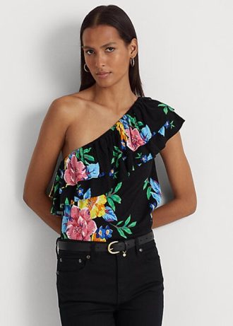 Hauts asymétriques en jersey fleuri multicolore Ralph Lauren pour femmes