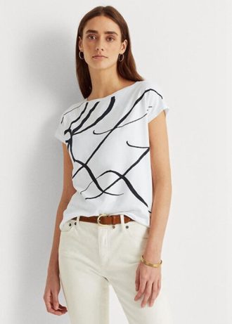 Hauts blancs en coton mélangé à imprimé logo Ralph Lauren pour femme