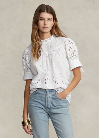 Hauts blancs en coton à œillets brodés Ralph Lauren pour femme