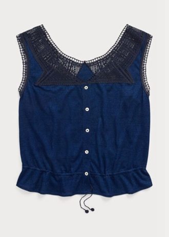 Hauts caraco bleus à bordure crochetée indigo Ralph Lauren pour femme
