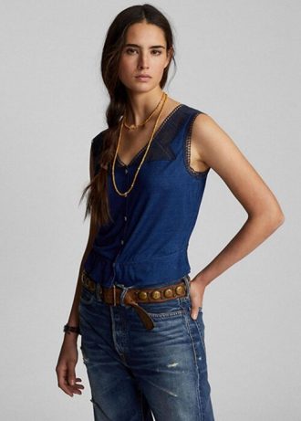 Hauts caraco bleus à bordure crochetée indigo Ralph Lauren pour femme