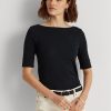 Hauts à col bateau en coton bleu marine Ralph Lauren pour femme Hauts à col bateau en coton bleu marine Ralph Lauren pour femme