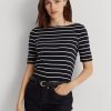 Hauts à col bateau rayés bleu marine Ralph Lauren pour femme Hauts à col bateau rayés bleu marine Ralph Lauren pour femme