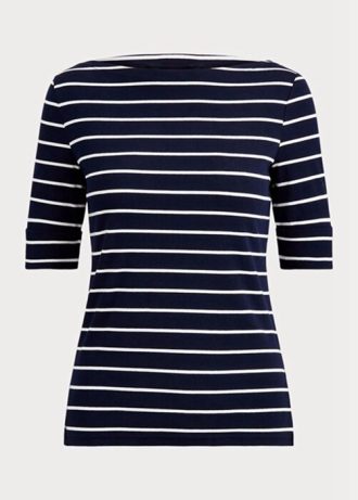 Hauts à col bateau rayés bleu marine Ralph Lauren pour femme