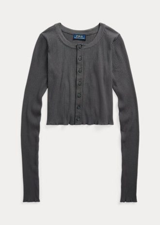 Hauts courts côtelés boutonnés gris pour femmes Ralph Lauren