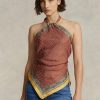 Hauts dos nu en soie de mûrier à motif foulard Ralph Lauren marron pour femme