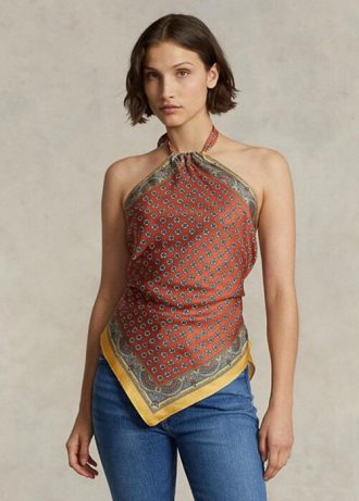 Hauts dos nu en soie de mûrier à motif foulard Ralph Lauren marron pour femme