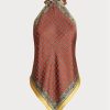 Hauts dos nu en soie de mûrier à motif foulard Ralph Lauren marron pour femme