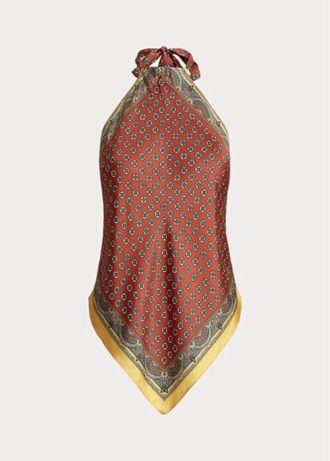 Hauts dos nu en soie de mûrier à motif foulard Ralph Lauren marron pour femme
