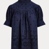 Hauts en coton bleu marine à œillets brodés Ralph Lauren pour femme Hauts en coton bleu marine à œillets brodés Ralph Lauren pour femme