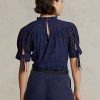 Hauts en coton bleu marine à œillets brodés Ralph Lauren pour femme Hauts en coton bleu marine à œillets brodés Ralph Lauren pour femme