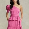 Hauts en coton fuchsia à une épaule avec ceinture Ralph Lauren pour femme Hauts en coton fuchsia à une épaule avec ceinture Ralph Lauren pour femme