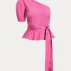 Hauts en coton fuchsia à une épaule avec ceinture Ralph Lauren pour femme Hauts en coton fuchsia à une épaule avec ceinture Ralph Lauren pour femme