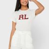 Hauts graphiques blancs à col rond Ralph Lauren pour femmes Hauts graphiques blancs à col rond Ralph Lauren pour femmes