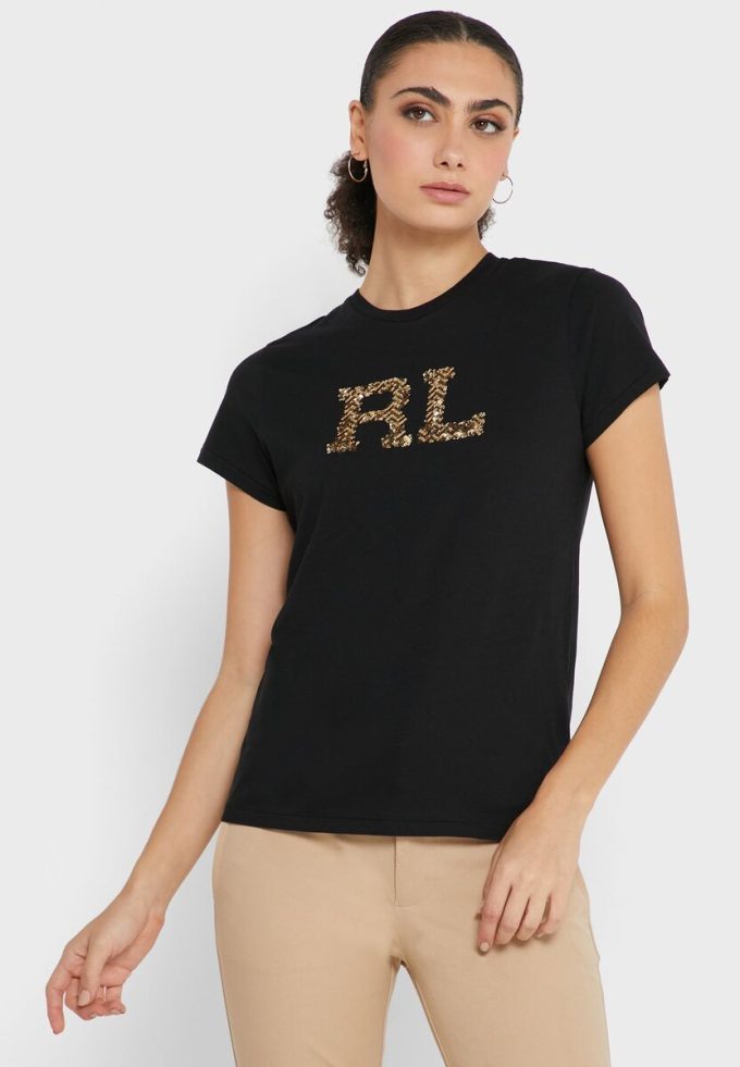 Hauts graphiques noirs à col rond Ralph Lauren pour femmes