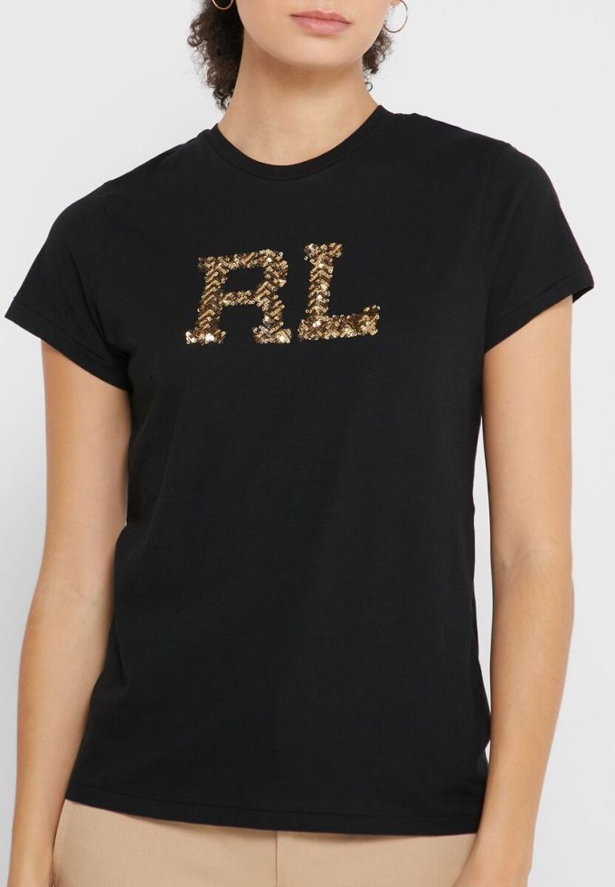 Hauts graphiques noirs à col rond Ralph Lauren pour femmes