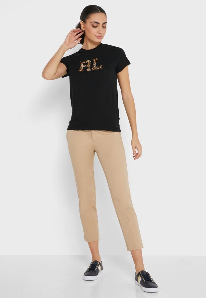 Hauts graphiques noirs à col rond Ralph Lauren pour femmes