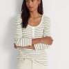 Hauts Henley rayés en coton mélangé crème pour femme Ralph Lauren Hauts Henley rayés en coton mélangé crème pour femme Ralph Lauren