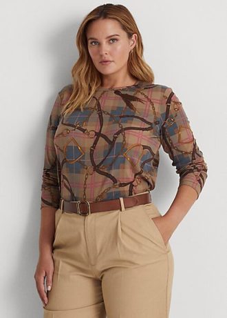 Hauts à manches longues en coton extensible à carreaux multicolores Ralph Lauren pour femmes