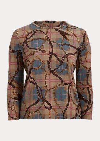 Hauts à manches longues en coton extensible à carreaux multicolores Ralph Lauren pour femmes