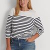 Hauts à manches longues en coton rayé blanc/bleu marine Ralph Lauren pour femme Hauts à manches longues en coton rayé blanc/bleu marine Ralph Lauren pour femme