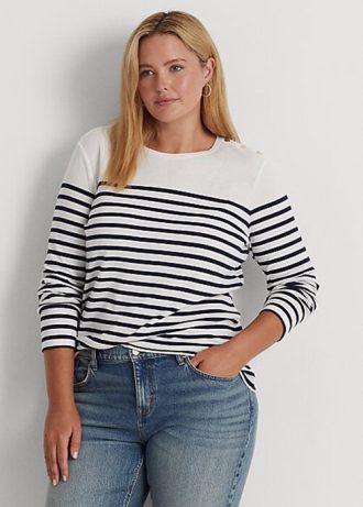 Hauts à manches longues en coton rayé blanc/bleu marine Ralph Lauren pour femme