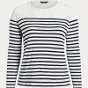 Hauts à manches longues en coton rayé blanc/bleu marine Ralph Lauren pour femme Hauts à manches longues en coton rayé blanc/bleu marine Ralph Lauren pour femme