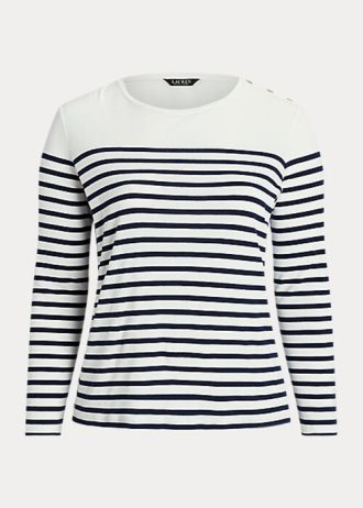 Hauts à manches longues en coton rayé blanc/bleu marine Ralph Lauren pour femme