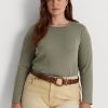 Hauts à manches longues verts en coton mélangé Ralph Lauren pour femmes