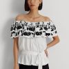Hauts épaules dénudées en jersey brodé noir/blanc Ralph Lauren pour femme Hauts épaules dénudées en jersey brodé noir/blanc Ralph Lauren pour femme